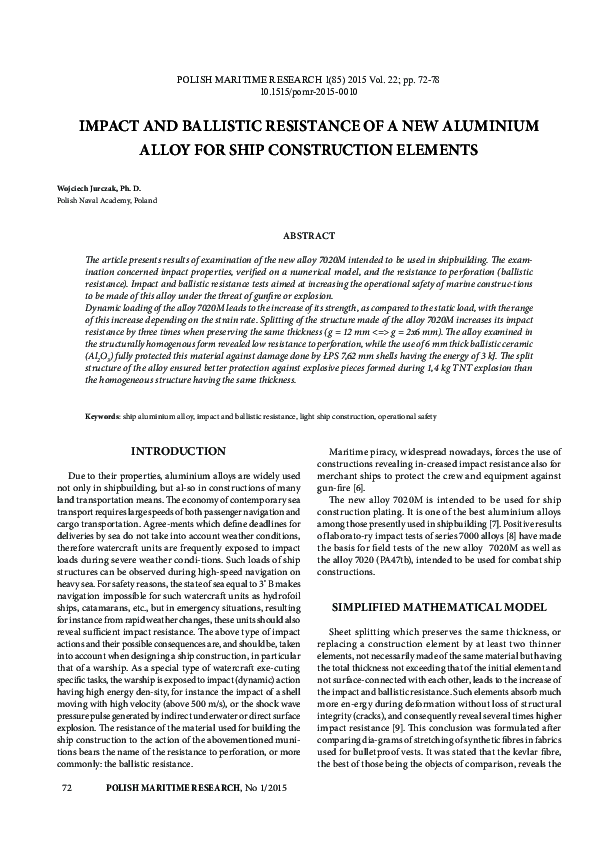 (PDF) Impact and Ballistic Resistance of a New Aluminium Alloy for Ship ...