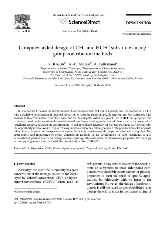 (PDF) Computer-aided design of CFC and HCFC substitutes using group ...