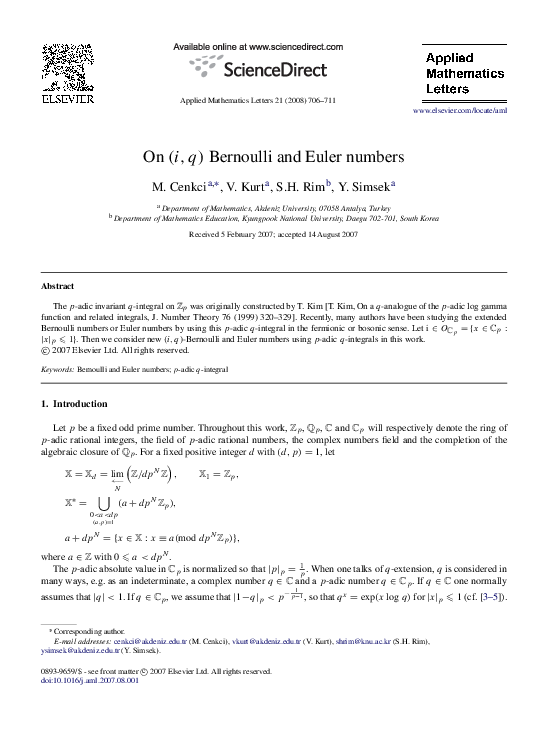 (PDF) On Bernoulli and Euler numbers