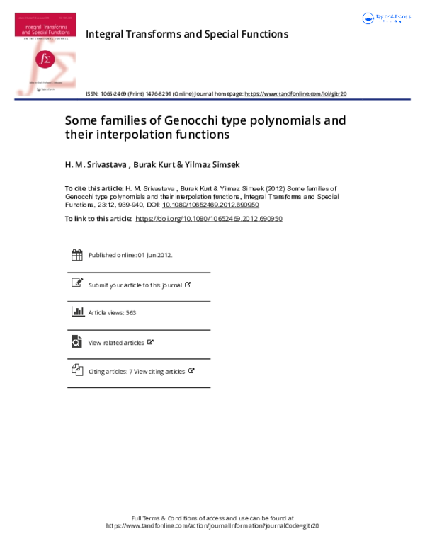 (PDF) Some families of Genocchi type polynomials and their ...