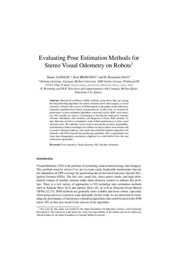 (PDF) Evaluating pose estimation methods for stereo visual odometry on ...