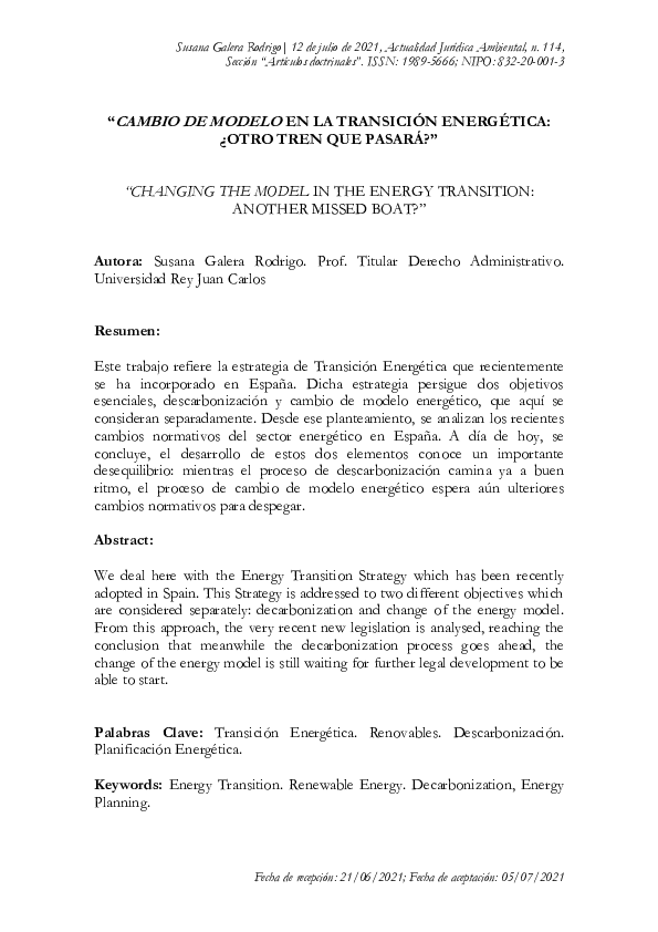 (PDF) “CAMBIO DE MODELO EN LA TRANSICIÓN ENERGÉTICA: ¿OTRO TREN QUE ...
