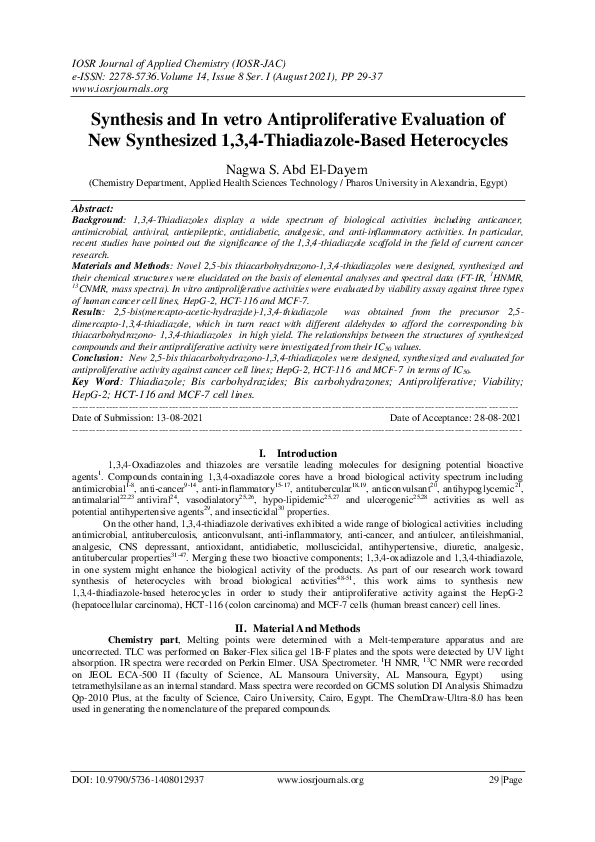 (PDF) Synthesis and In vetro Antiproliferative Evaluation of New ...