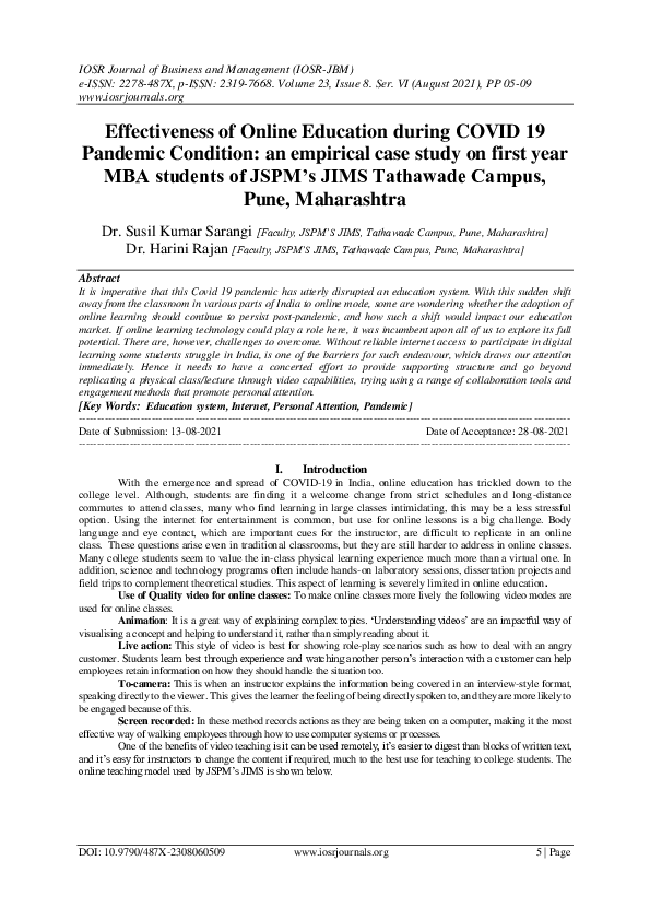 (PDF) Effectiveness of Online Education during COVID 19 Pandemic ...