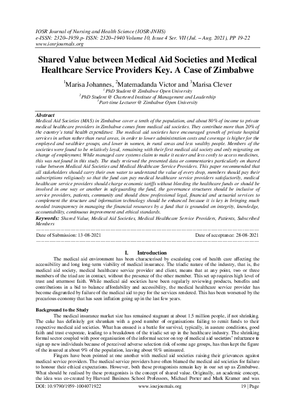 (PDF) Shared Value between Medical Aid Societies and Medical Healthcare