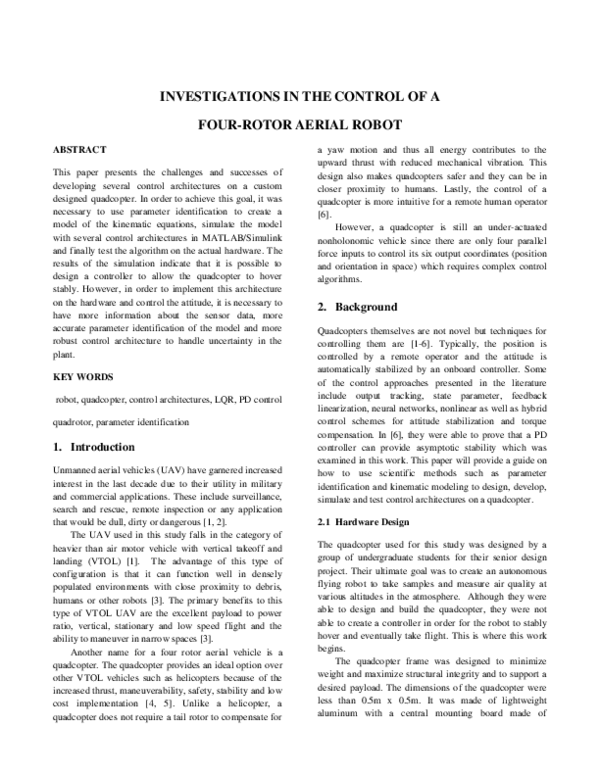 (PDF) Investigation in the Control of a Four-Rotor Aerial Robot