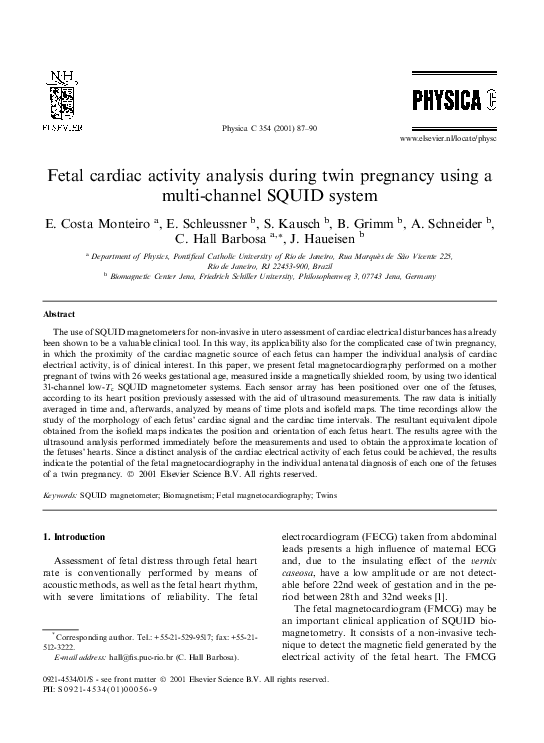  PDF Fetal Cardiac Activity Analysis During Twin Pregnancy Using A Multi channel SQUID System 