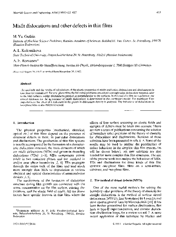 (PDF) Misfit dislocations and other defects in thin films