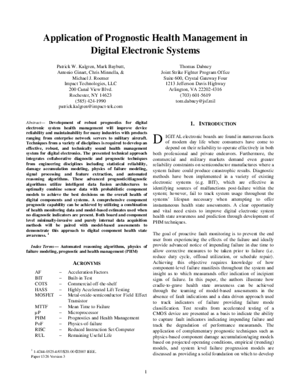 (PDF) Application of prognostic health management in digital electronic ...
