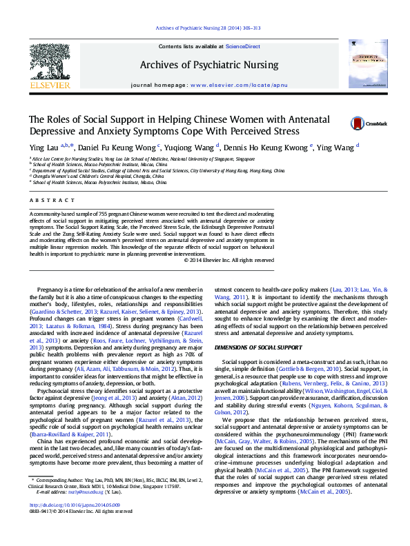 (PDF) The roles of social support in helping chinese women with ...