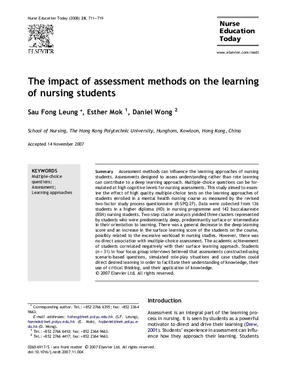(PDF) The impact of assessment methods on the learning of nursing students