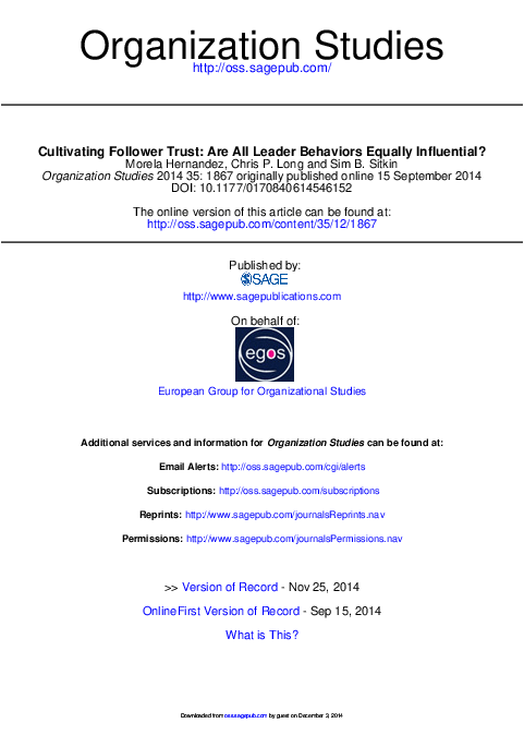 (PDF) Cultivating Follower Trust: Are All Leader Behaviors Equally ...