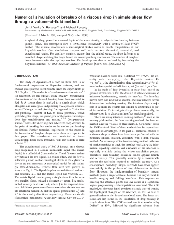(PDF) Numerical simulation of breakup of a viscous drop in simple shear ...