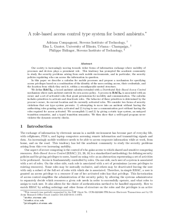 (PDF) Role-based access control in a mobile environment