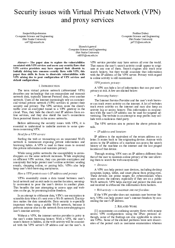 (PDF) Security issues with Virtual Private Network (VPN) and proxy services