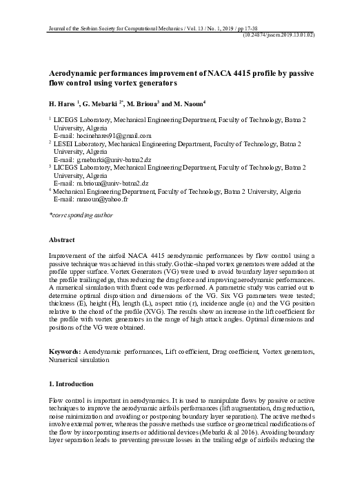PDF) Aerodynamic performances improvement of NACA 4415 profile by 