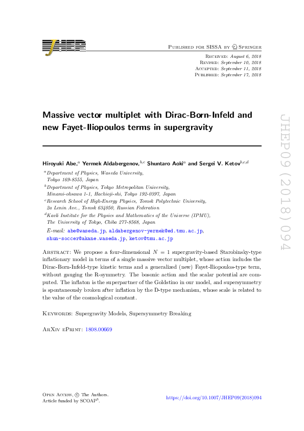 (PDF) Massive vector multiplet with Dirac-Born-Infeld and new Fayet ...