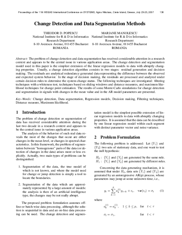 (PDF) Change Detection and Data Segmentation Methods