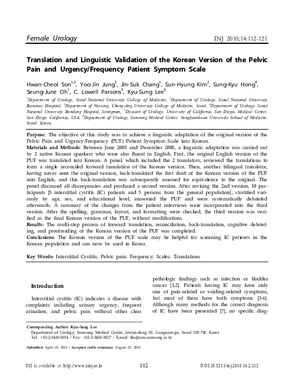 (PDF) Translation and linguistic validation of Korean version of the ...