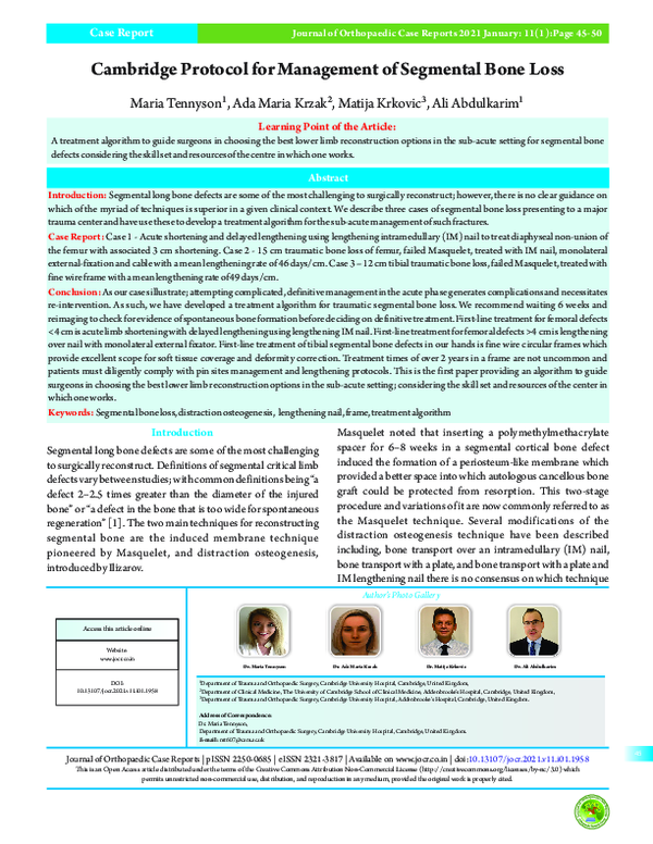 (PDF) Cambridge Protocol for Management of Segmental Bone Loss