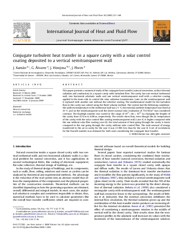 (PDF) Conjugate turbulent heat transfer in a square cavity with a solar ...