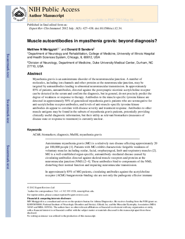 (PDF) Muscle autoantibodies in myasthenia gravis: beyond diagnosis?