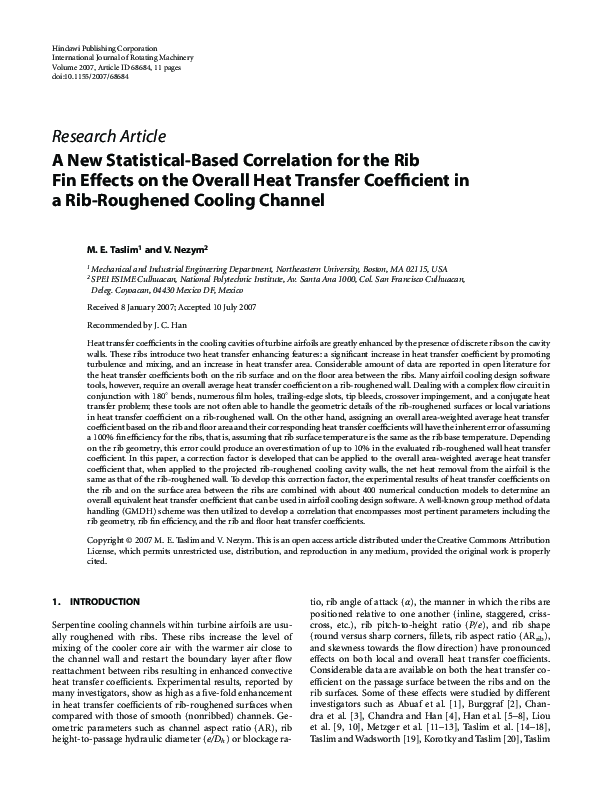 (PDF) A New Statistical-Based Correlation for the Rib Fin Effects on ...