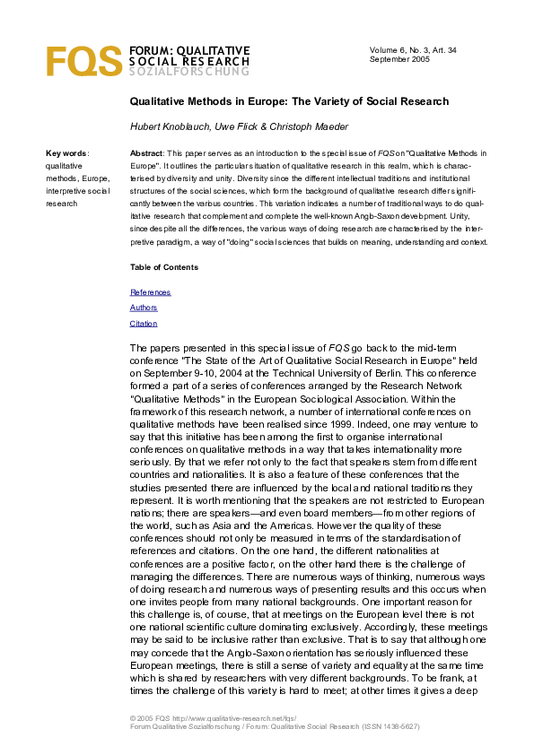 (PDF) Qualitative methods in Europe: The variety of social research