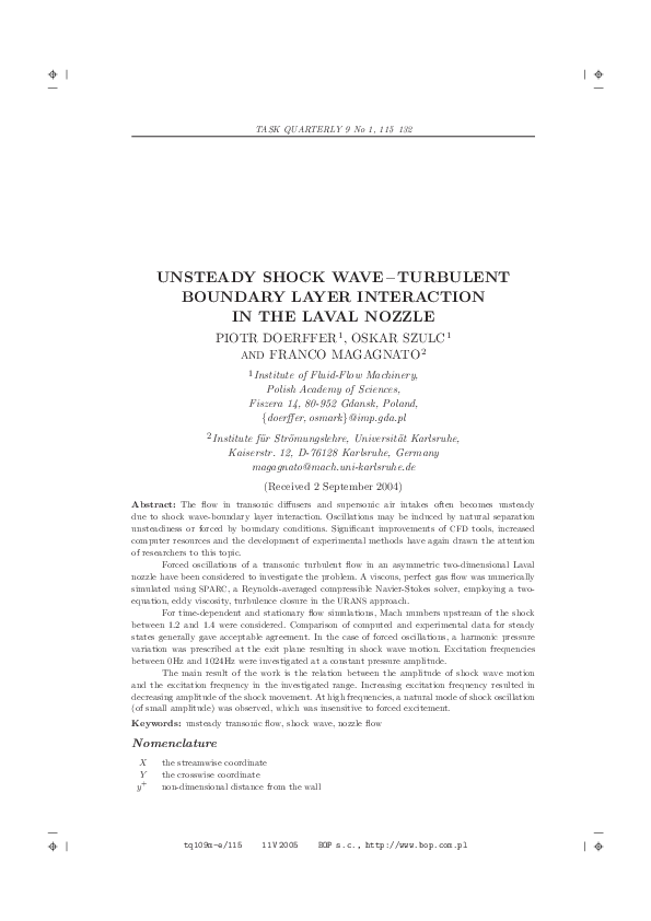 (PDF) Unsteady shock wave–turbulent boundary layer interaction in the ...