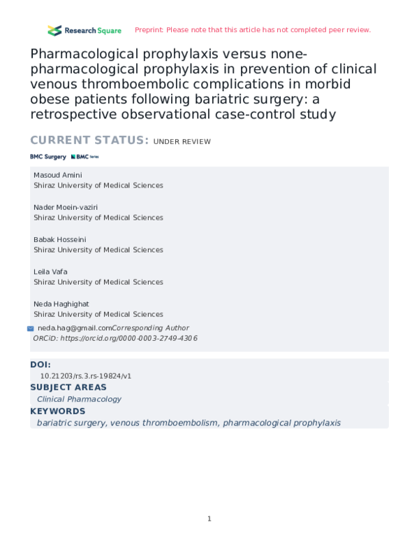 (PDF) Pharmacological prophylaxis versus none pharmacological