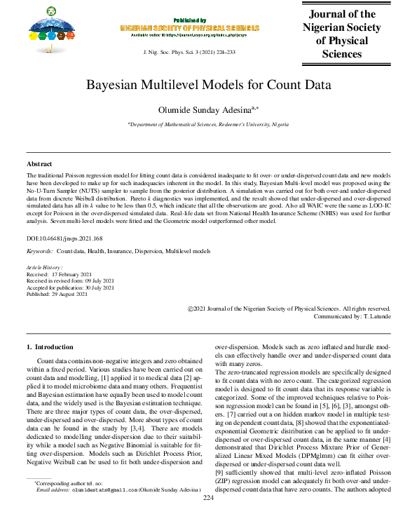 (PDF) Bayesian Multilevel Models for Count Data
