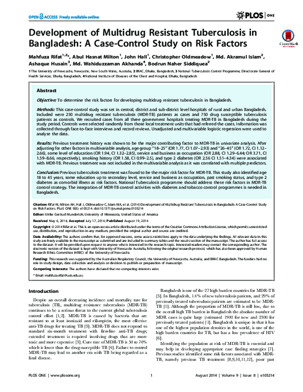 (PDF) Development of Multidrug Resistant Tuberculosis in Bangladesh A