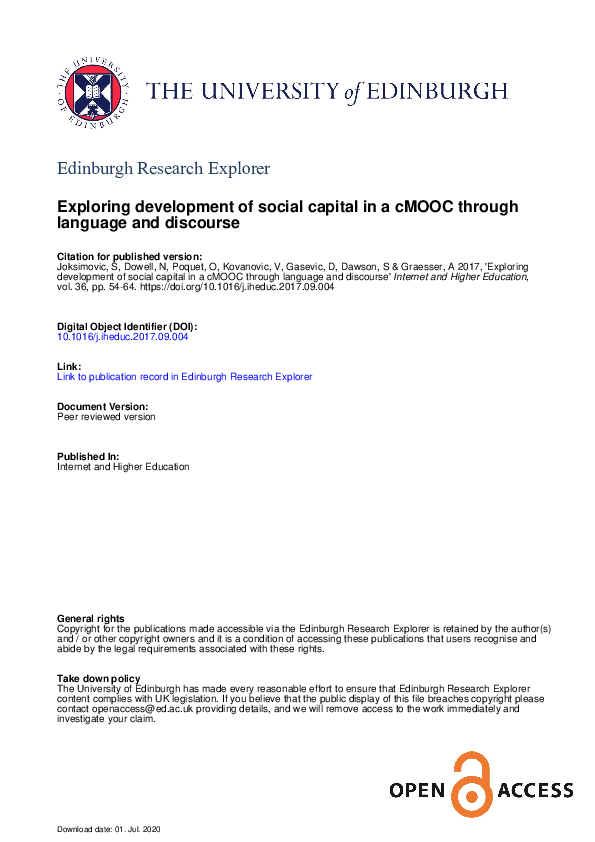 (PDF) Exploring development of social capital in a CMOOC through ...