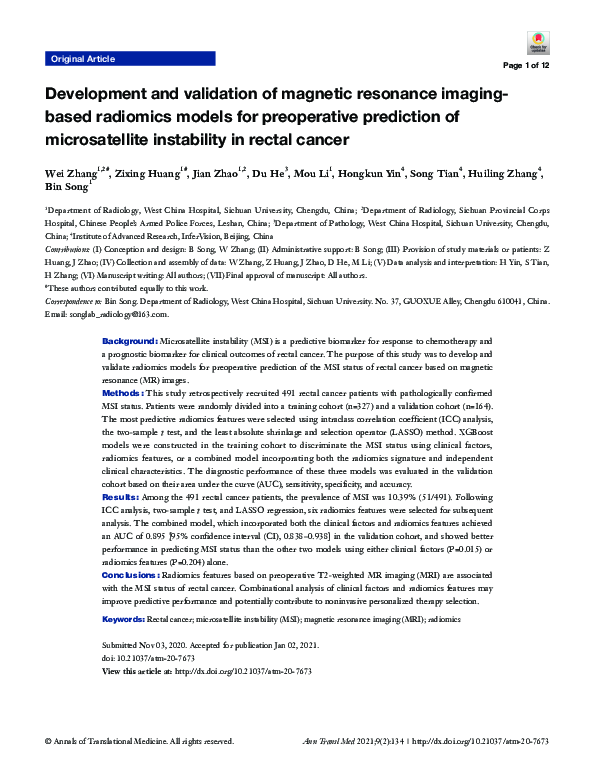 (PDF) Development and validation of magnetic resonance imaging- based ...