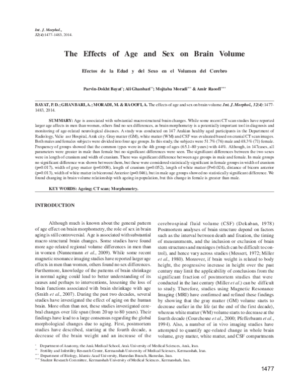 (PDF) The Effects of Age and Sex on Brain Volume