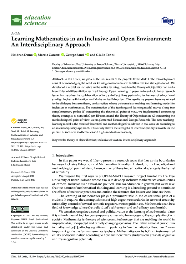 (PDF) Learning Mathematics in an Inclusive and Open Environment: An ...