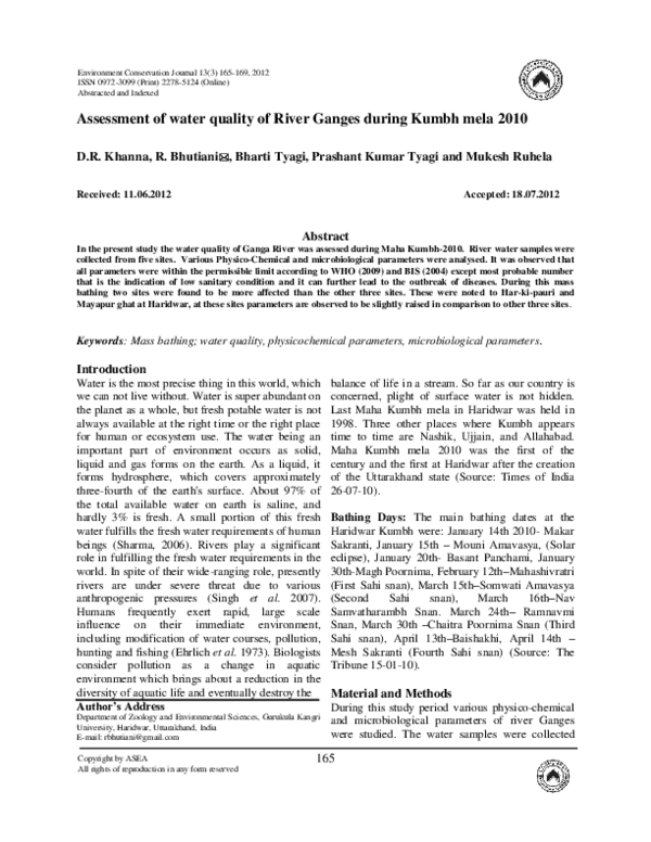 (PDF) Assessment of water quality of River Ganges during Kumbh mela 2010