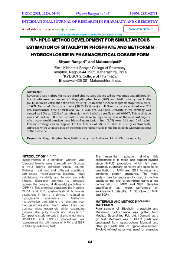 (PDF) RP-HPLC METHOD DEVELOPMENT FOR SIMULTANEOUS ESTIMATION OF ...