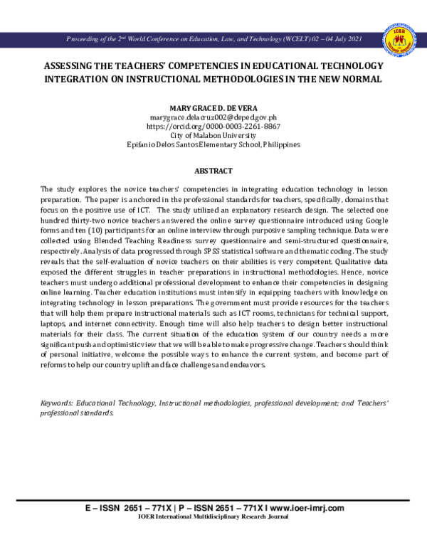 (PDF) ASSESSING THE TEACHERS' COMPETENCIES IN EDUCATIONAL TECHNOLOGY ...