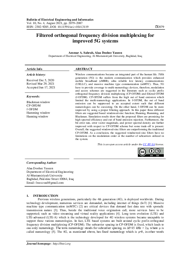 (PDF) Filtered orthogonal frequency division multiplexing for improved ...