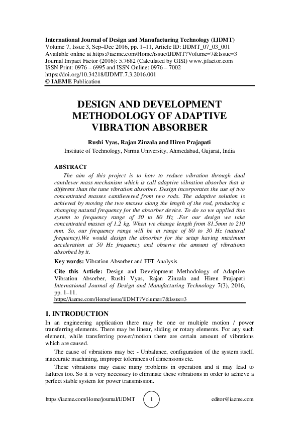 (PDF) DESIGN AND DEVELOPMENT METHODOLOGY OF ADAPTIVE VIBRATION ABSORBER