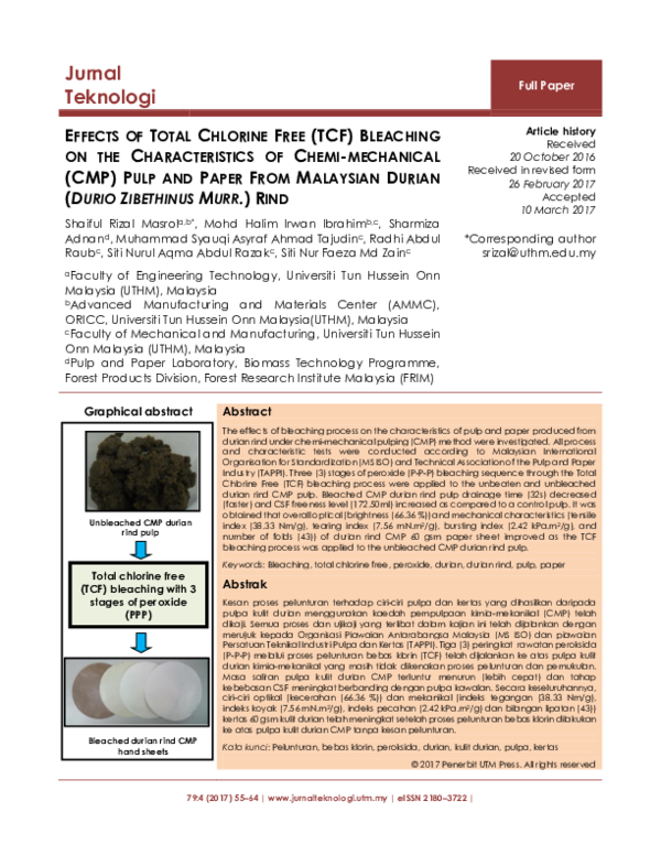 (PDF) Effects of Total Chlorine Free (TCF) Bleaching on the