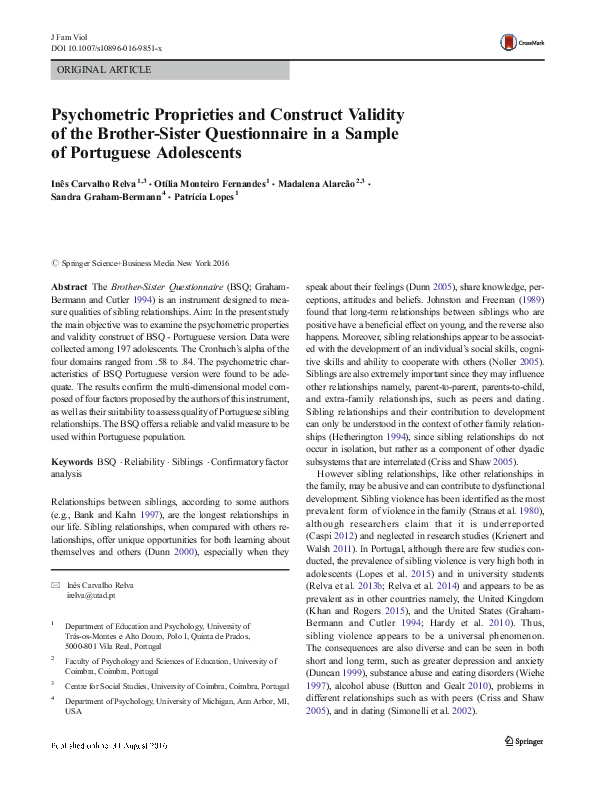 (PDF) Psychometric Proprieties and Construct Validity of the Brother ...