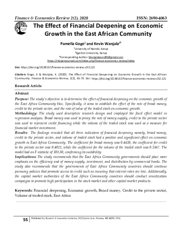 (PDF) The Effect of Financial Deepening on Economic Growth in the East ...