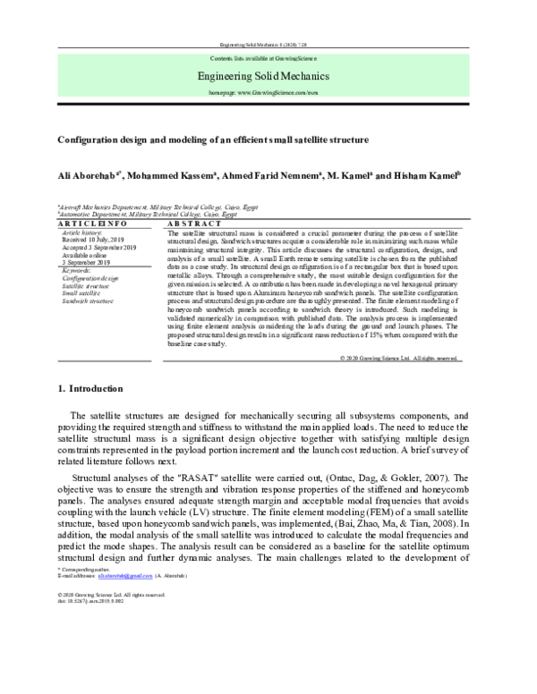 (PDF) Configuration design and modeling of an efficient small satellite ...
