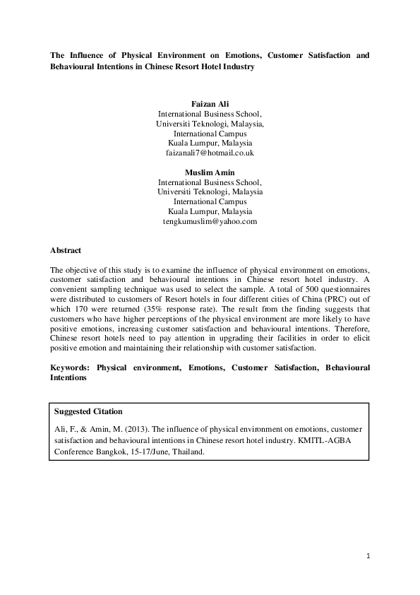 (PDF) The Influence of Physical Environment on Emotions, Customer ...