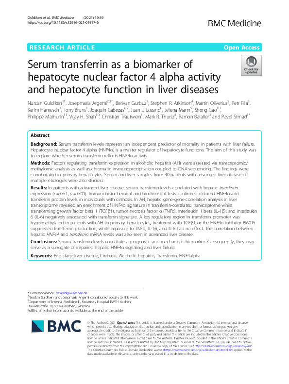 (PDF) Serum transferrin as a biomarker of hepatocyte nuclear factor 4 ...