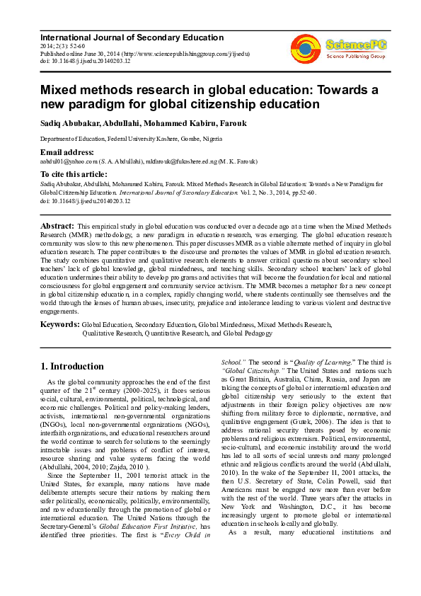 (PDF) Mixed Methods Research in Global Education: Towards a New ...
