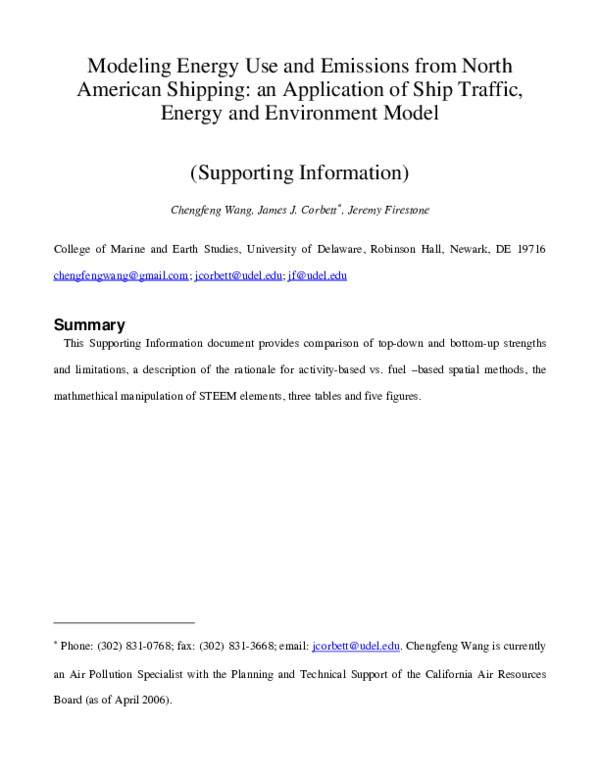 (PDF) Modeling energy use and emissions from North American shipping Application of the ship