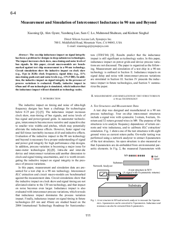 (PDF) Measurement and Simulation of Interconnect Inductance in 90 nm